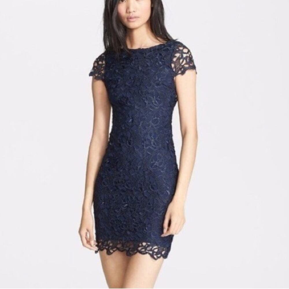 Alice & Olivia Navy Eyelet Lace Guipure Dress